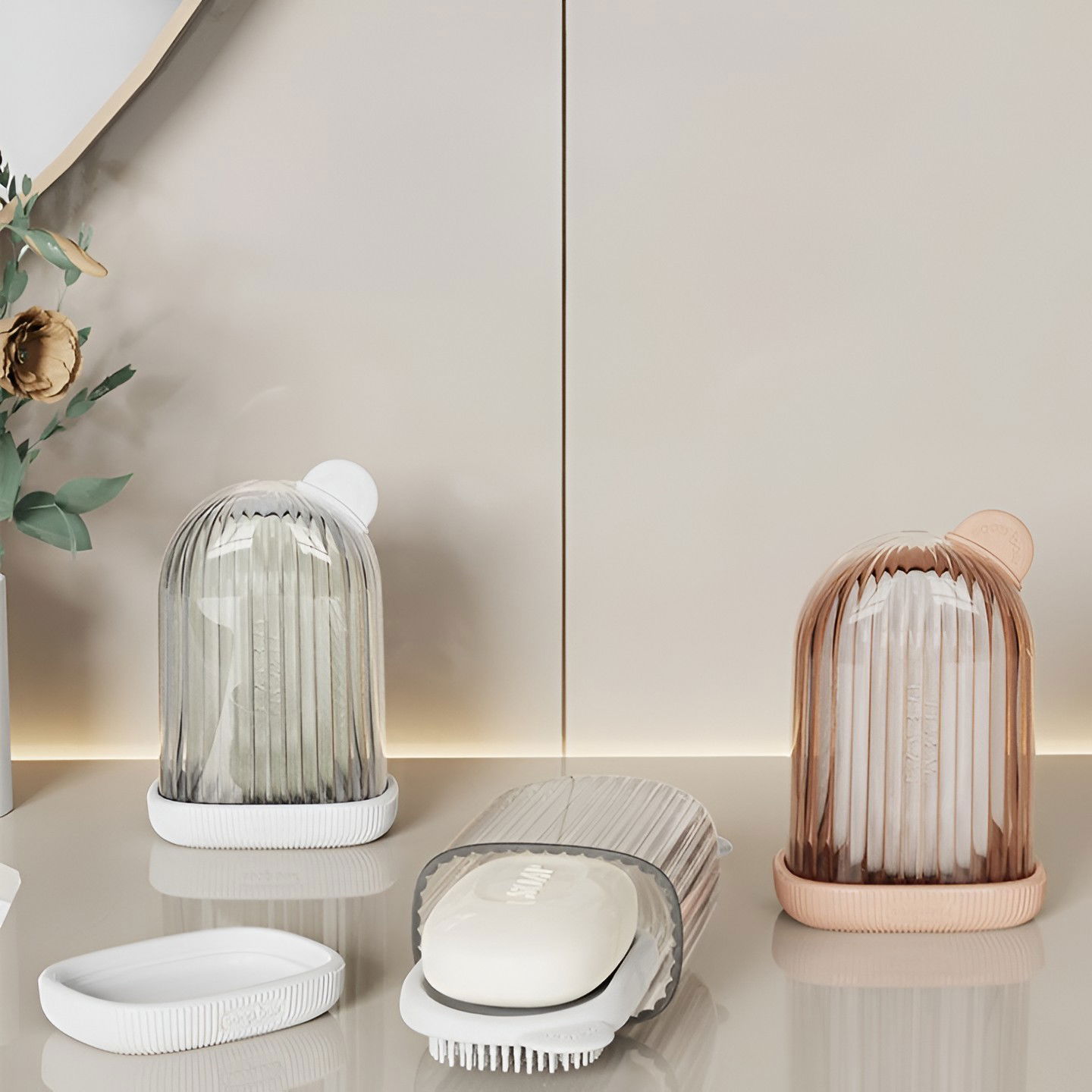 Sapuniera de Calatorie, Flippy, Suport pentru Sapun cu Scurgere a Apei, Recipient cu Capac Depozitare, Savoniera pentru Baie, 12.6x6.1x8.4cm, Alb [8]