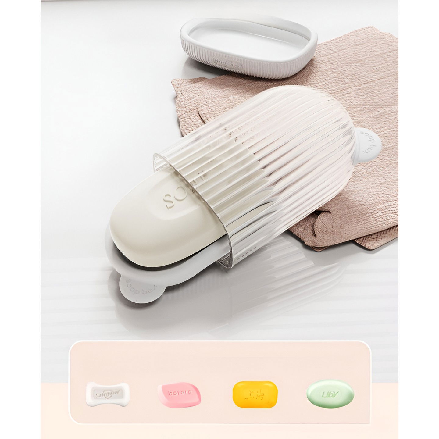 Sapuniera de Calatorie, Flippy, Suport pentru Sapun cu Scurgere a Apei, Recipient cu Capac Depozitare, Savoniera pentru Baie, 12.6x6.1x8.4cm, Alb [5]