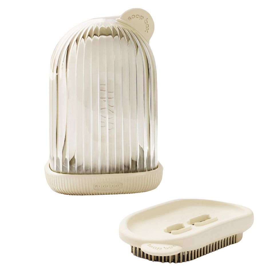 Articole pentru baie - Sapuniera de Calatorie, Flippy, Suport pentru Sapun cu Scurgere a Apei, Recipient cu Capac Depozitare, Savoniera pentru Baie, 12.6x6.1x8.4cm, Crem