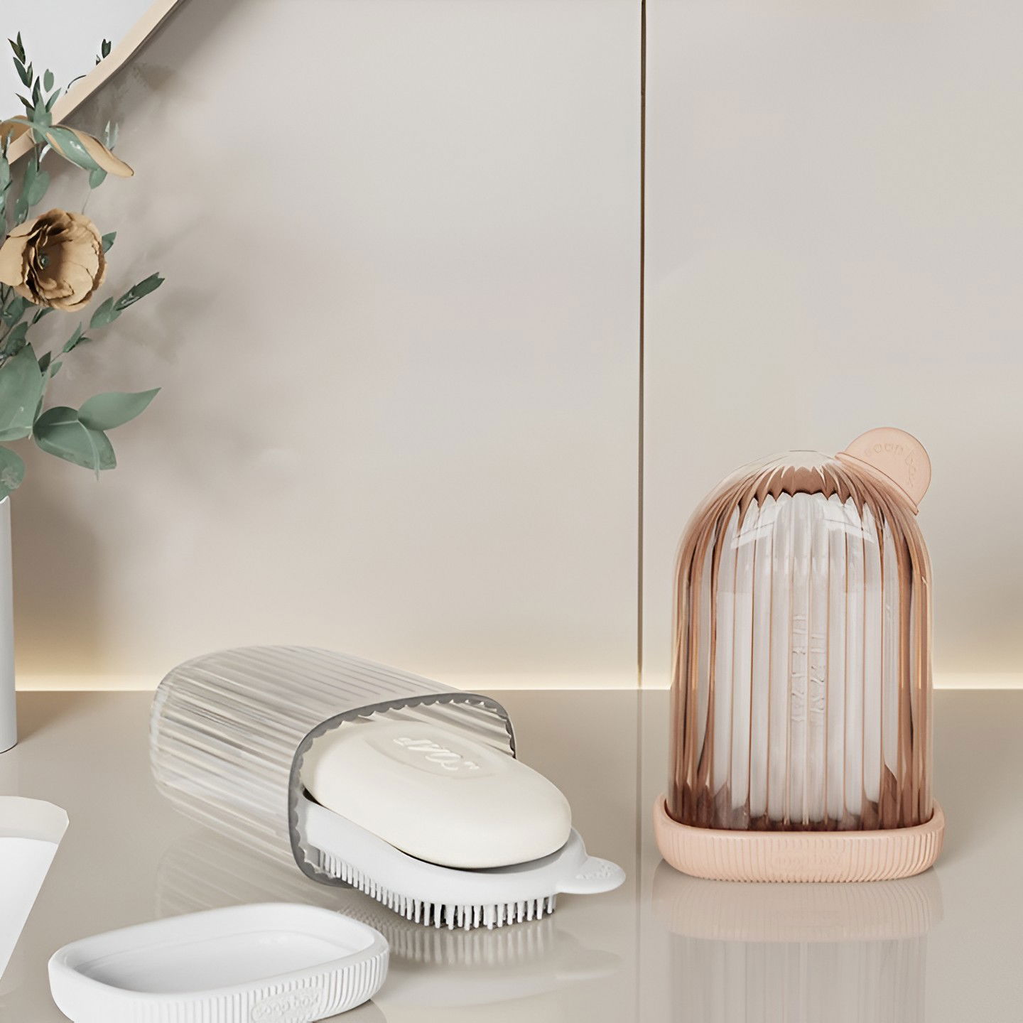 Sapuniera de Calatorie, Flippy, Suport pentru Sapun cu Scurgere a Apei, Recipient cu Capac Depozitare, Savoniera pentru Baie, 12.6x6.1x8.4cm, Roz [5]