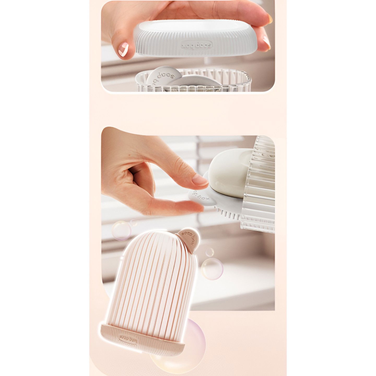 Sapuniera de Calatorie, Flippy, Suport pentru Sapun cu Scurgere a Apei, Recipient cu Capac Depozitare, Savoniera pentru Baie, 12.6x6.1x8.4cm, Roz [3]