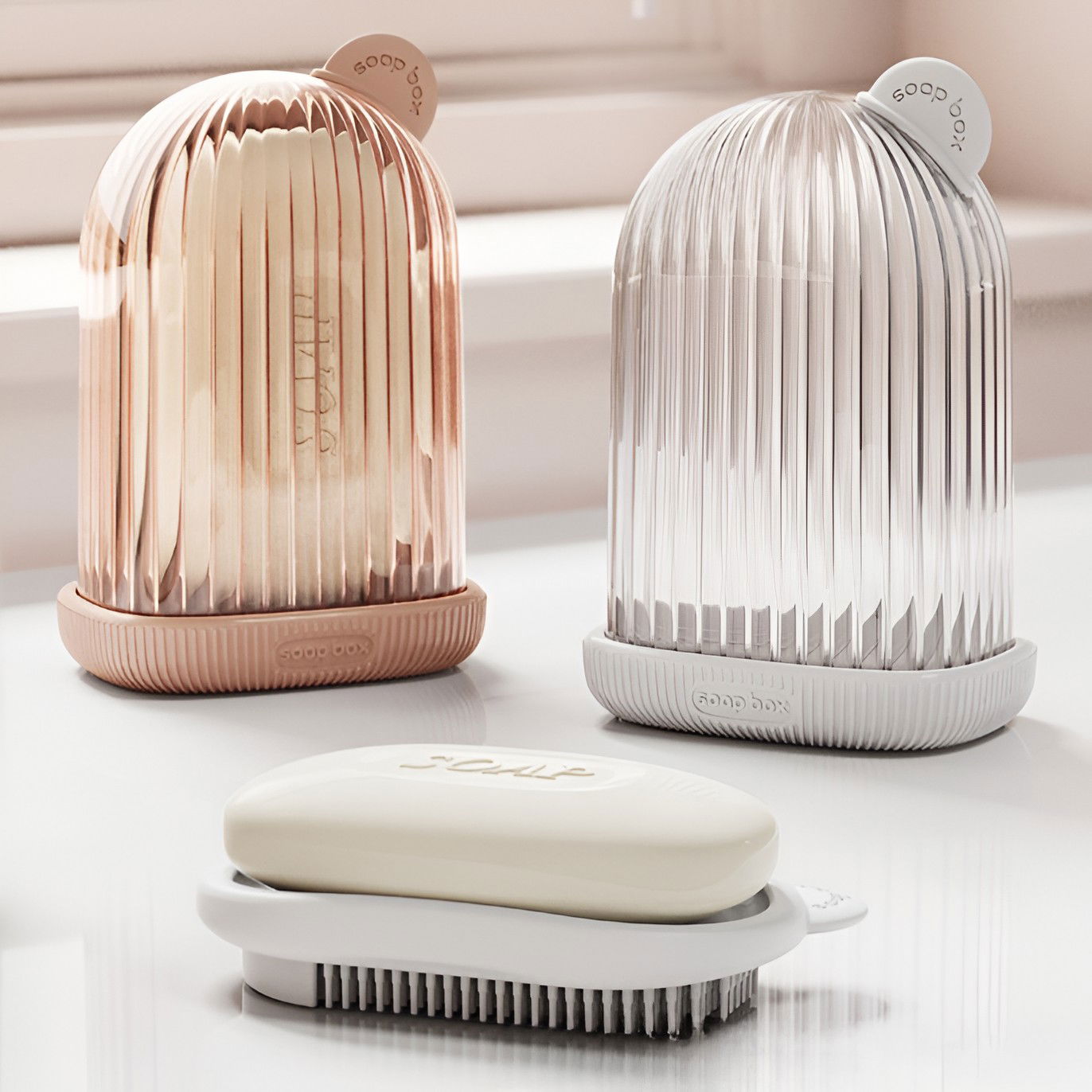 Articole pentru baie - Sapuniera de Calatorie, Flippy, Suport pentru Sapun cu Scurgere a Apei, Recipient cu Capac Depozitare, Savoniera pentru Baie, 12.6x6.1x8.4cm, Alb