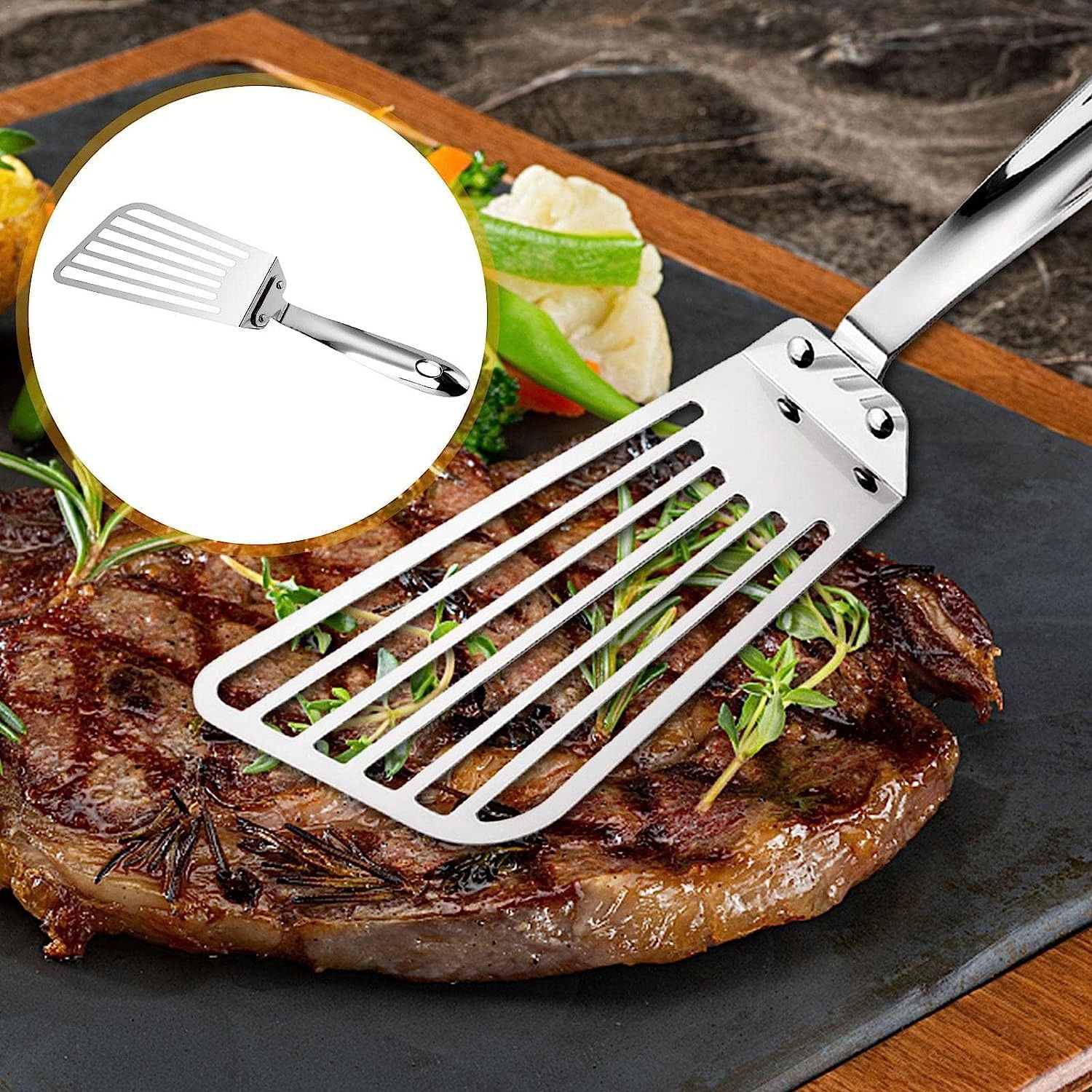 Pentru casa - Spatula flexibila Flippy, Fish Turner, din otel, durabila, cu margini subtiri pentru taiere, pentru carne, oua, peste, multifunctionala, argintiu