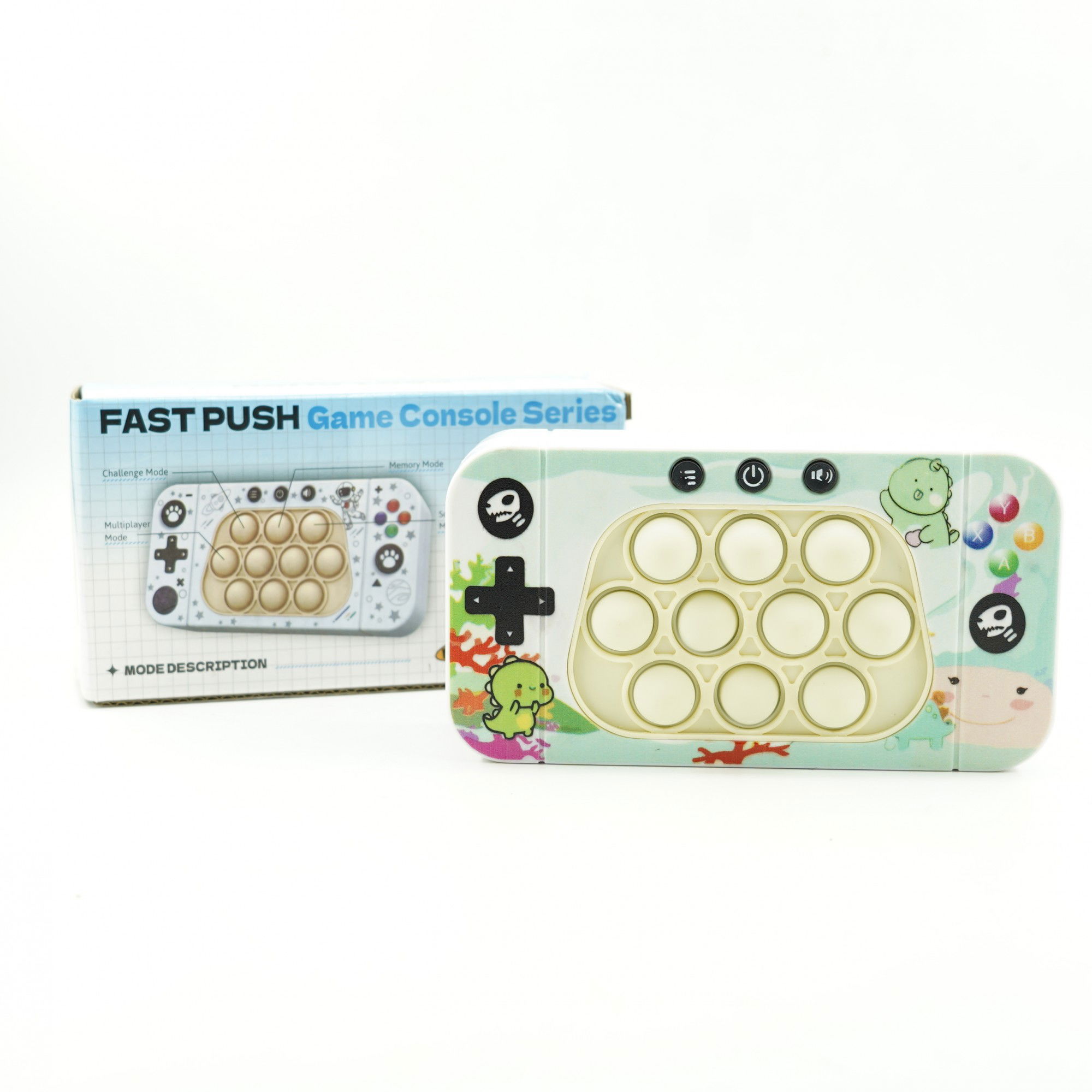 Jucarie interactiva tip consola pentru copii Flippy, speed push whack-a-mole, joc de viteza pop it, material ABS/silicon, cu nivele, sunete si lumini, 15.5 x 7.6 x 5.3 cm, model dinozaur, verde [4]