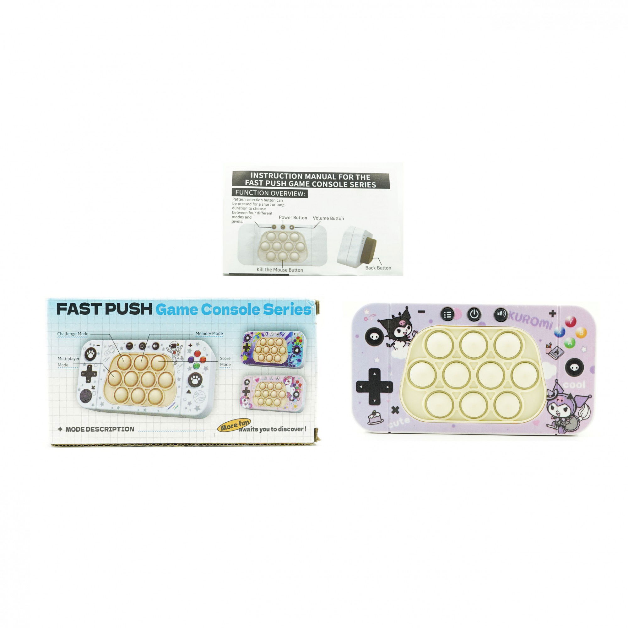 Jucarie interactiva tip consola pentru copii Flippy, speed push whack-a-mole, joc de viteza pop it, material ABS/silicon, cu nivele, sunete si lumini, 15.5 x 7.6 x 5.3 cm, model elfi, mov [2]