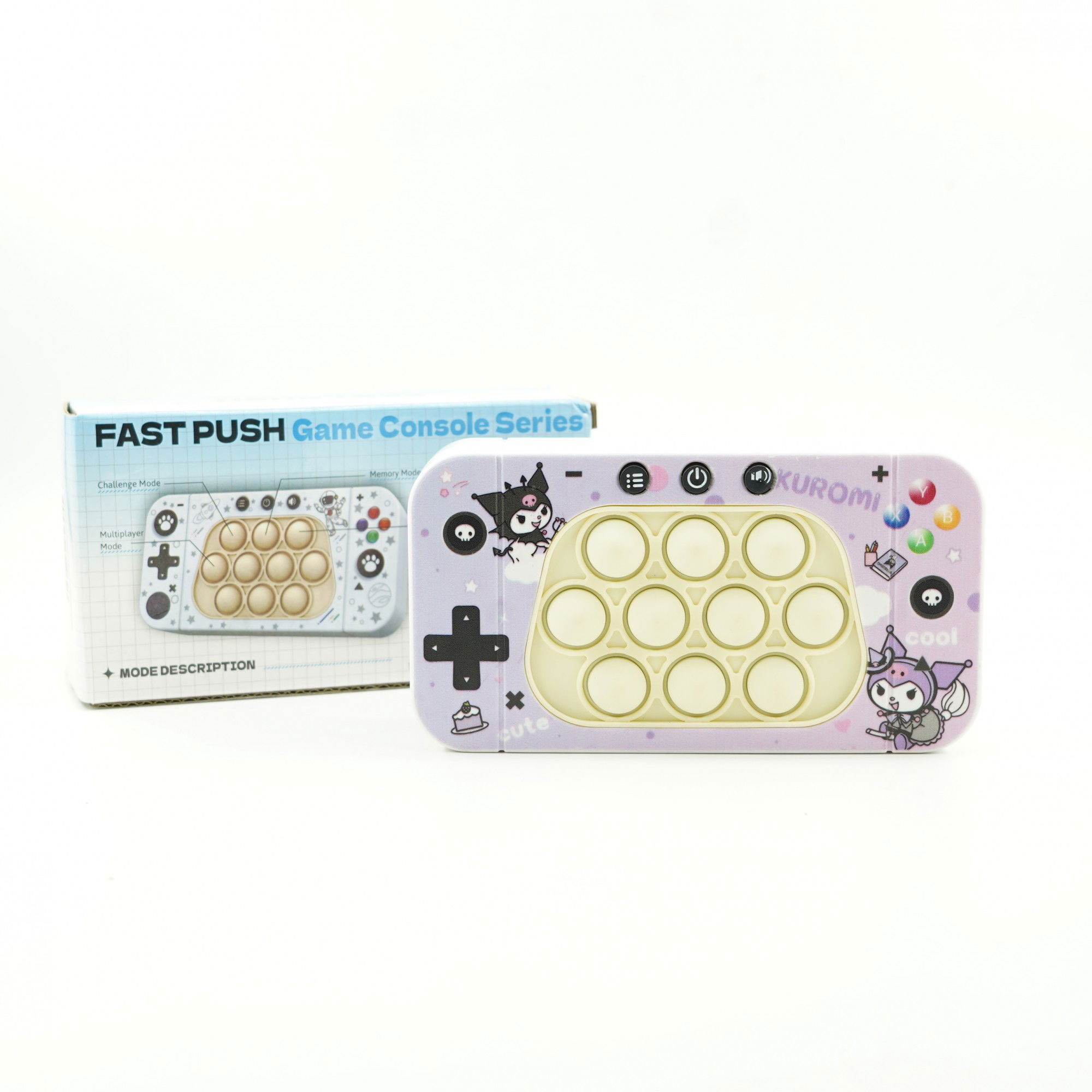 Jucarie interactiva tip consola pentru copii Flippy, speed push whack-a-mole, joc de viteza pop it, material ABS/silicon, cu nivele, sunete si lumini, 15.5 x 7.6 x 5.3 cm, model elfi, mov [4]