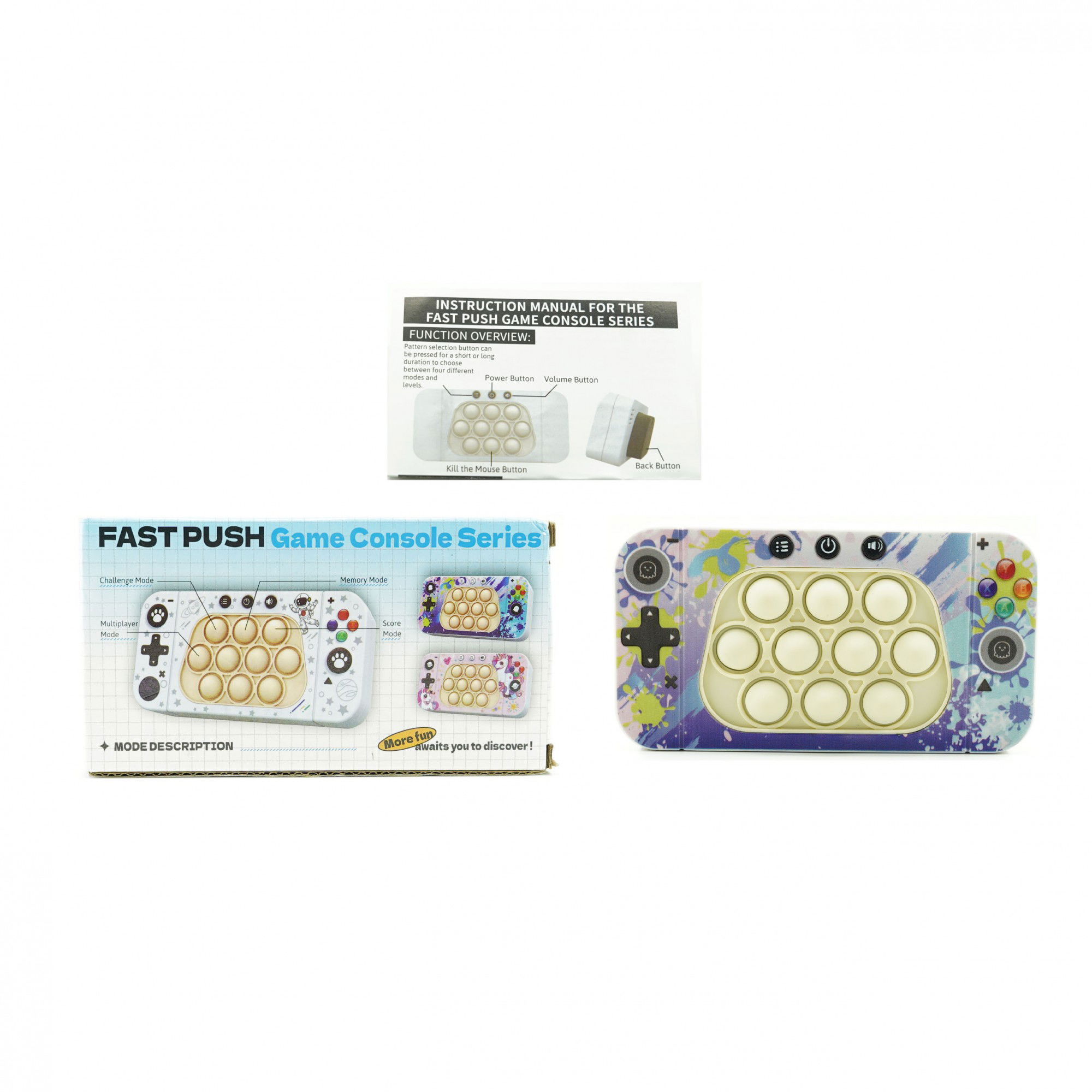 Console - Jucarie interactiva tip consola pentru copii Flippy, speed push whack-a-mole, joc de viteza pop it, material ABS/silicon, cu nivele, sunete si lumini, 15.5 x 7.6 x 5.3 cm, model culori, multicolor