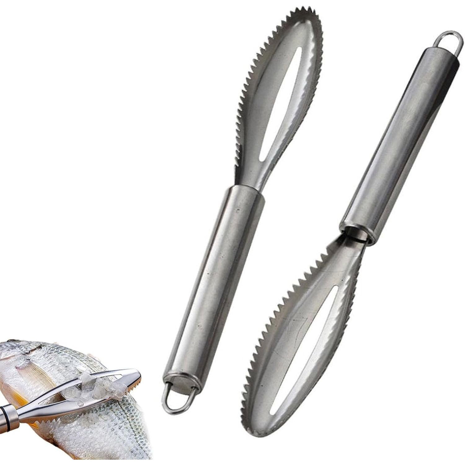 TeoMarket - Perie de Curatare Solzi Peste, Flippy, din Otel Inoxidabil, 24 x 3 cm, Gri