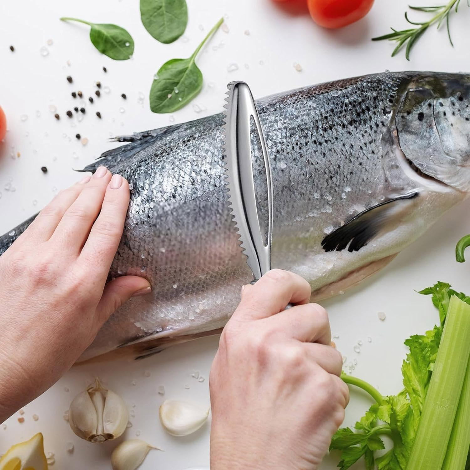 Perie de Curatare Solzi Peste, Flippy, din Otel Inoxidabil, 24 x 3 cm, Gri [3]