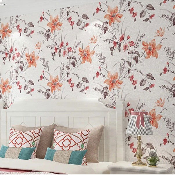 Pentru casa - Rola Autoadeziva pentru Perete, Flippy, din Panza, 10 m, Rezistenta la Umezeala, 2.5 mm Grosime, Model Flori, Portocaliu