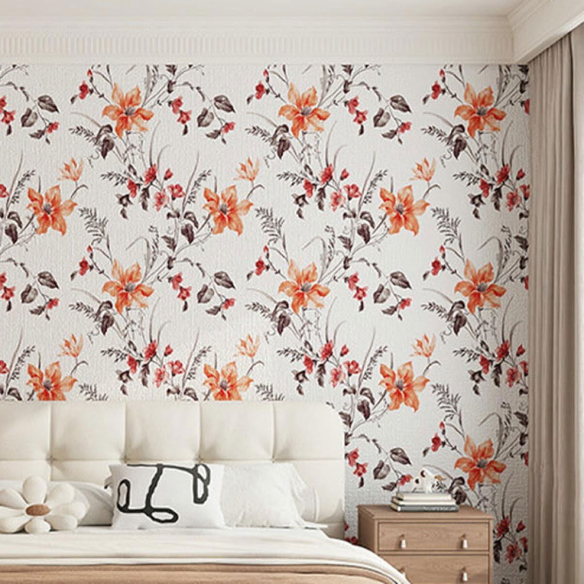 Rola Autoadeziva pentru Perete, Flippy, din Panza, 10 m, Rezistenta la Umezeala, 2.5 mm Grosime, Model Flori, Portocaliu [5]