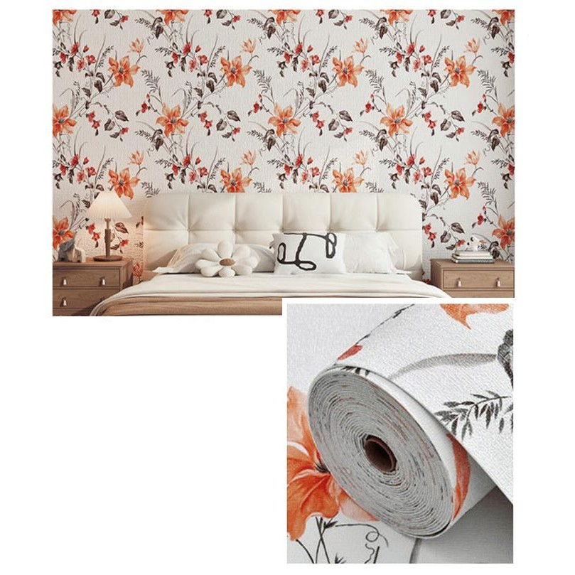 Pentru casa - Rola Autoadeziva pentru Perete, Flippy, din Panza, 10 m, Rezistenta la Umezeala, 2.5 mm Grosime, Model Flori, Portocaliu