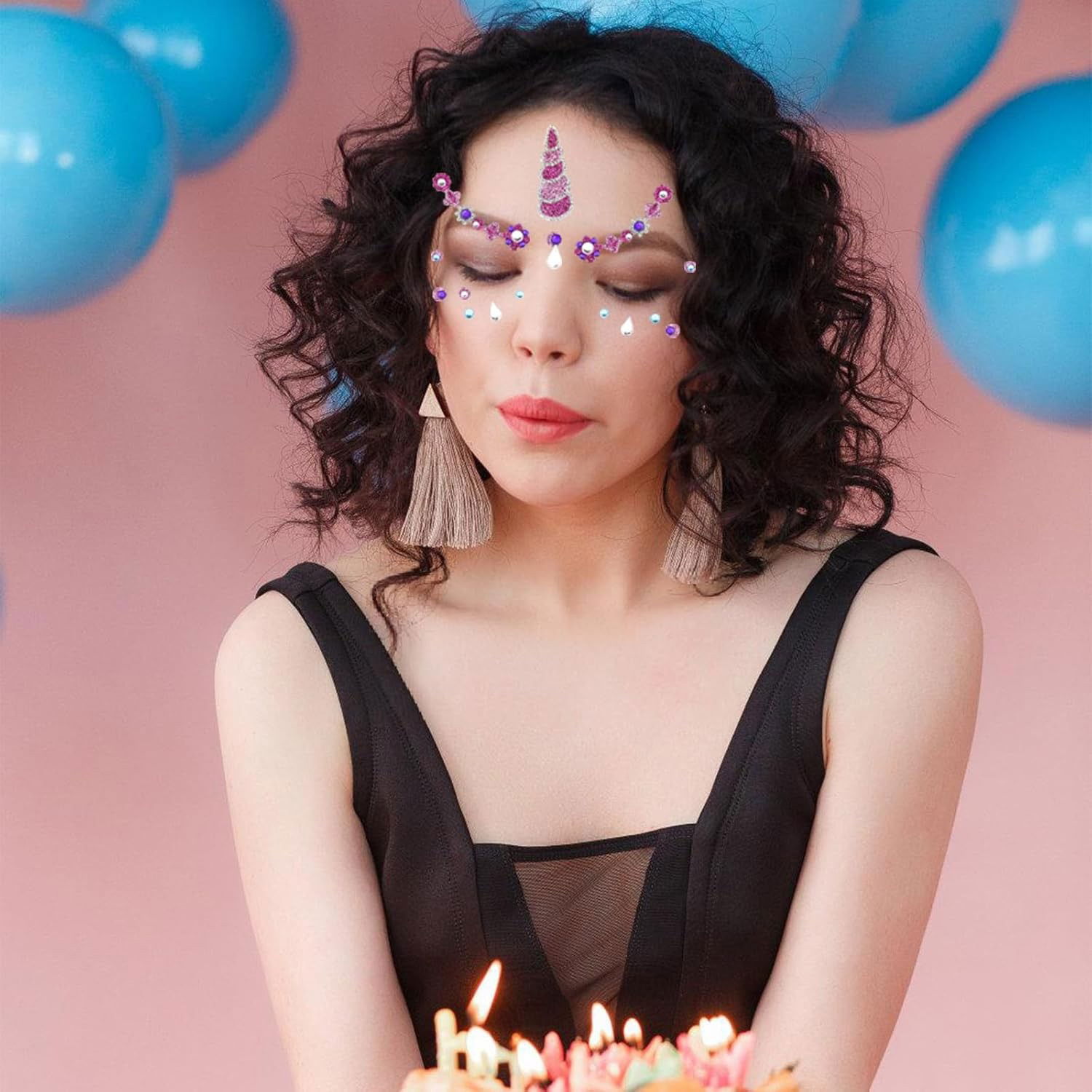 Sticker Temporar pentru Fata, Flippy, pentru Machiaj, Face Art, Halloween, Teatru, Model Unicorn, Multicolor [3]