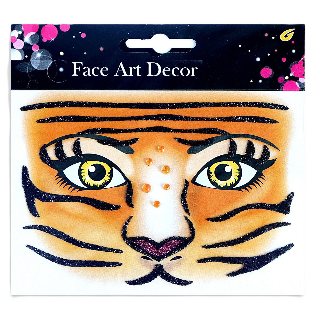 Costume si Deghizare - Sticker Temporar pentru Fata, Flippy, pentru Machiaj, Face Art, Halloween, Teatru, Model Tigru, Maro