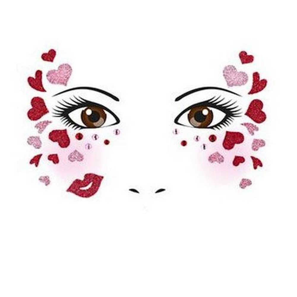 Sticker Temporar pentru Fata, Flippy, pentru Machiaj, Face Art, Halloween, Teatru, Tema Ziua Indragostitilor, Model cu Inimioare, Multicolor [4]