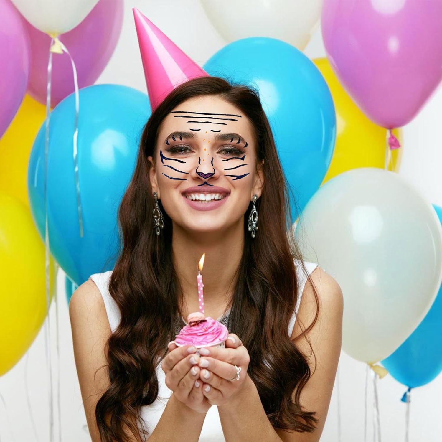 Sticker Temporar pentru Fata, Flippy, pentru Machiaj, Face Art, Halloween, Teatru, Model Leu, Portocaliu [3]