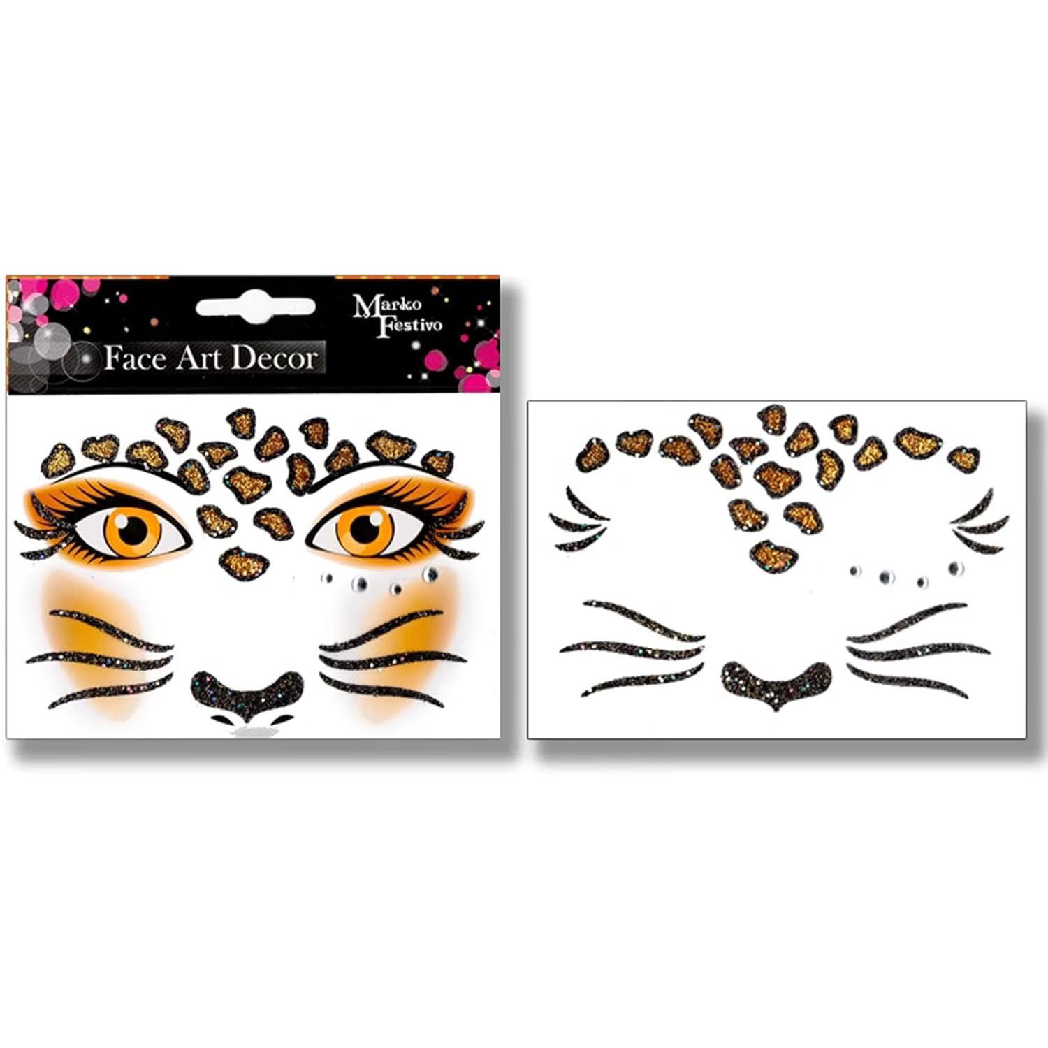 Sticker Temporar pentru Fata, Flippy, pentru Machiaj, Face Art, Halloween, Teatru, Model Leopard, Maro [3]