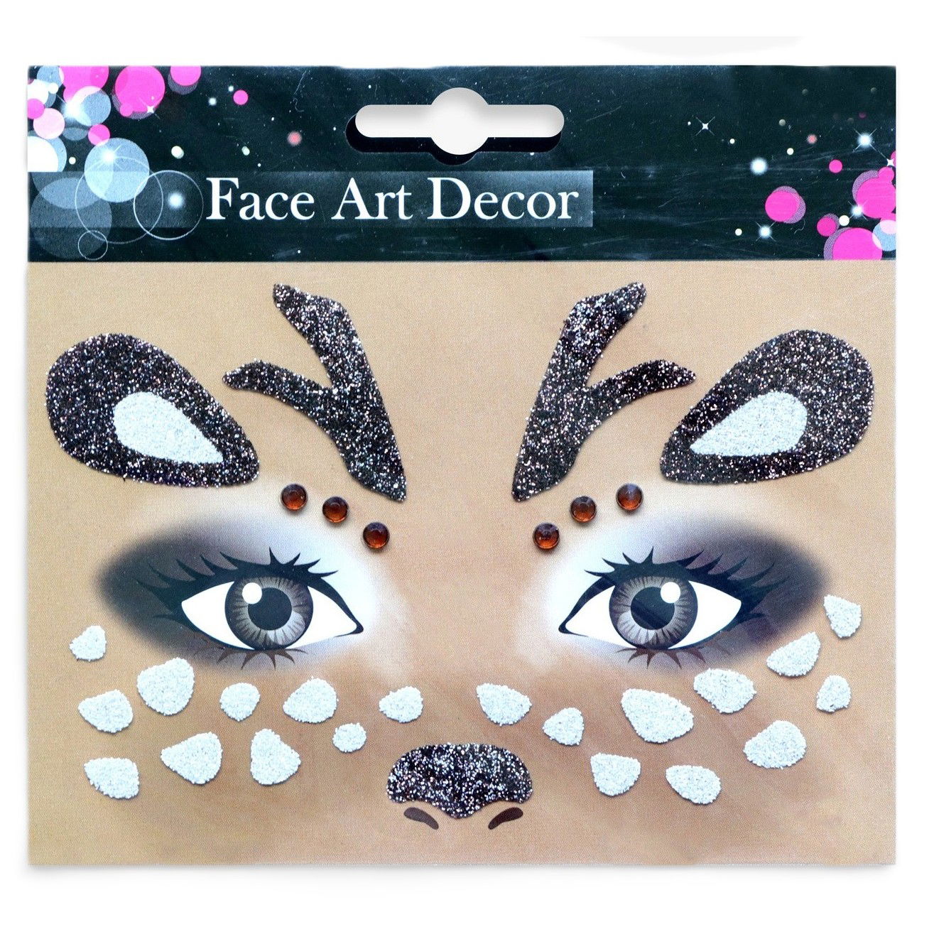 Petrecere - Sticker Temporar pentru Fata, Flippy, pentru Machiaj, Face Art, Halloween, Teatru, Model Caprioara, Maro