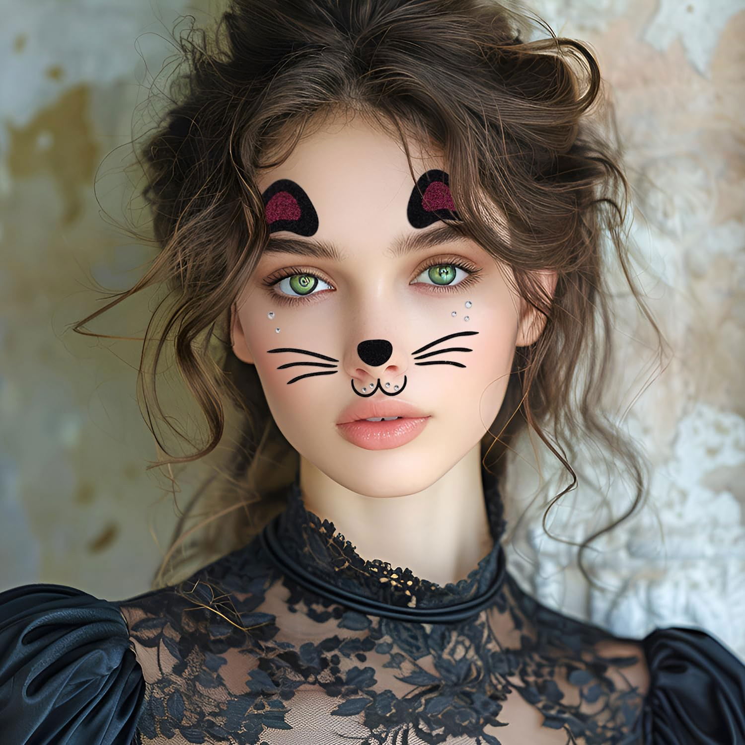 Sticker Temporar pentru Fata, Flippy, pentru Machiaj, Face Art, Halloween, Teatru, Model Pisica, Mov [2]