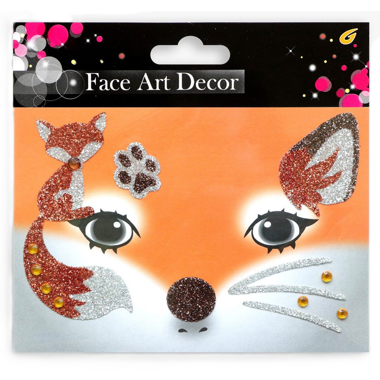 Costume si Deghizare - Sticker Temporar pentru Fata, Flippy, pentru Machiaj, Face Art, Halloween, Teatru, Model Vulpe, Portocaliu