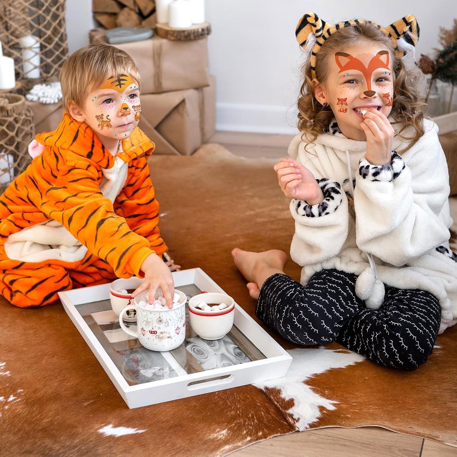 Costume si Deghizare - Sticker Temporar pentru Fata, Flippy, pentru Machiaj, Face Art, Halloween, Teatru, Model Vulpe, Portocaliu