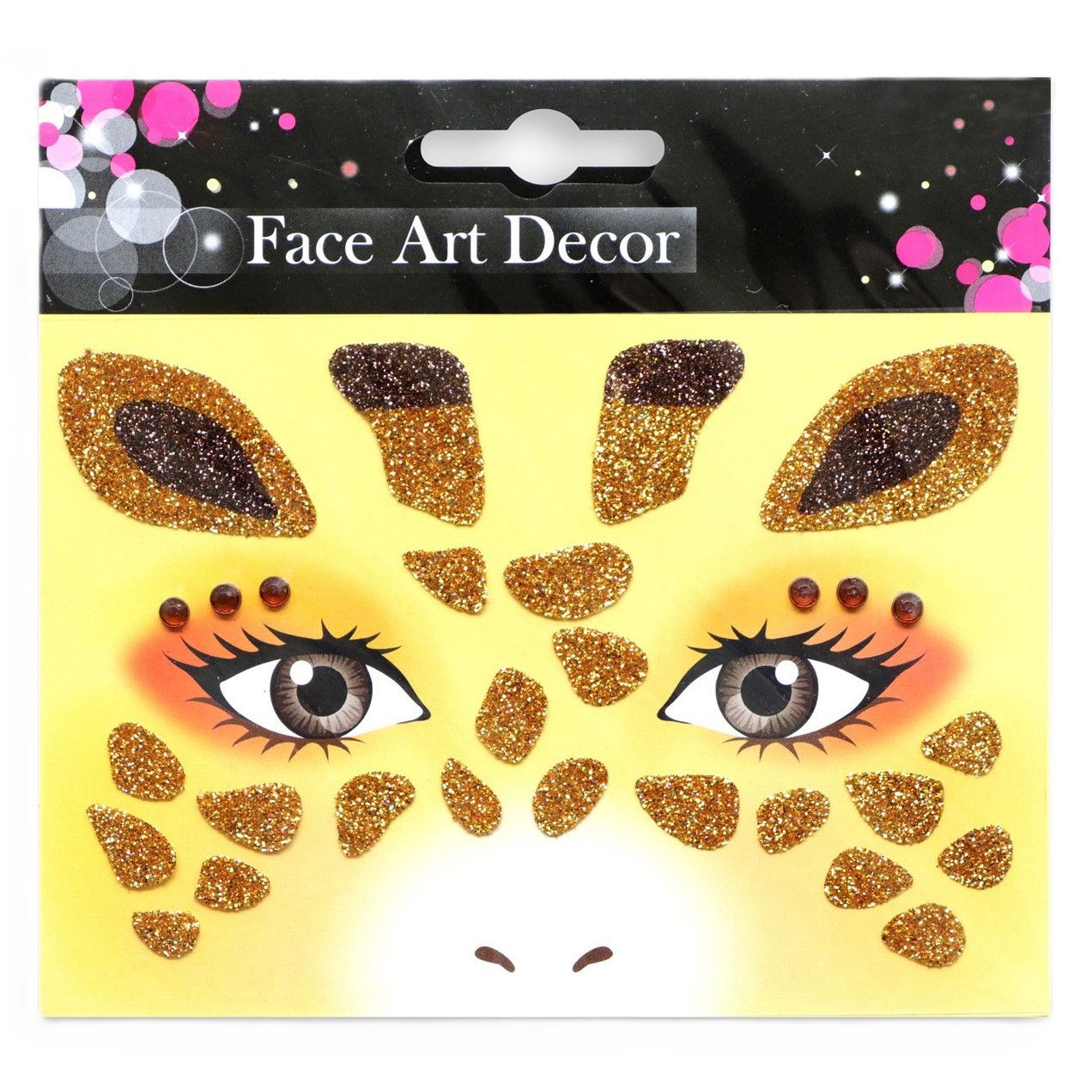 Petrecere - Sticker Temporar pentru Fata, Flippy, pentru Machiaj, Face Art, Halloween, Teatru, Model Girafa, Galben