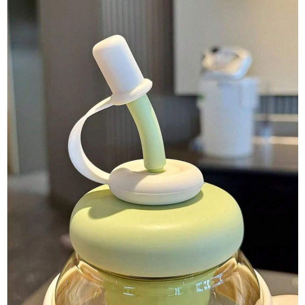 Sticla de Apa, Flippy, Termica, Mentinere 6 Ore, 1400 mL, cu Pai si Capac, PP si Silicon, cu Maner Alb, 25.5x7.5 cm, Verde [4]