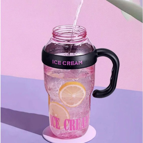 Sticla de Apa, Flippy, Termica, Mentinere 6 Ore, 1400 mL, cu Pai si Capac, PP si Silicon, cu Maner Negru, 25.5x7.5 cm, Roz [11]