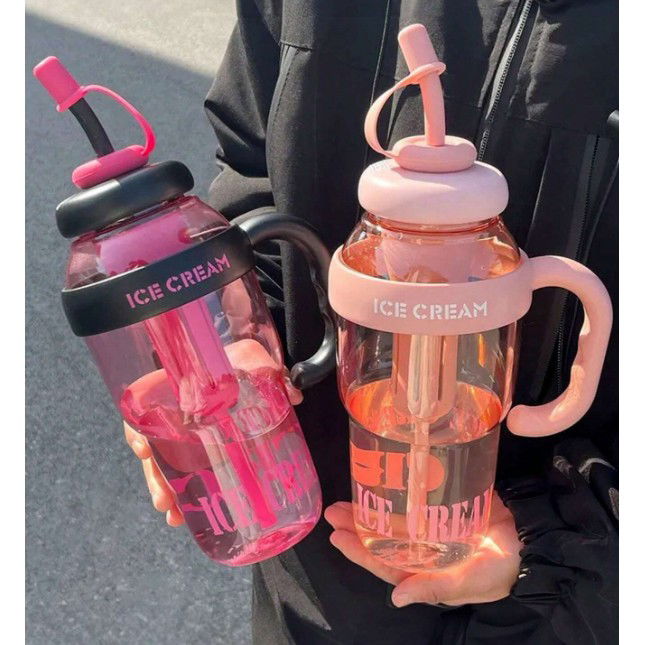 Sticla de Apa, Flippy, Termica, Mentinere 6 Ore, 1400 mL, cu Pai si Capac, PP si Silicon, cu Maner Alb, 25.5x7.5 cm, Roz Deschis [6]