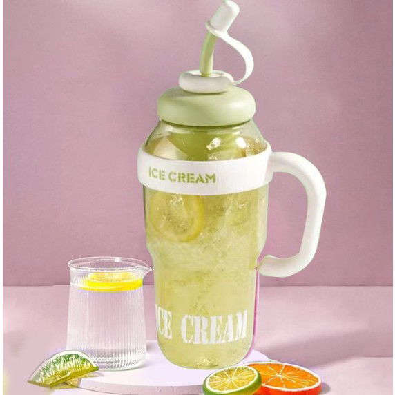 Sticla de Apa, Flippy, Termica, Mentinere 6 Ore, 1400 mL, cu Pai si Capac, PP si Silicon, cu Maner Alb, 25.5x7.5 cm, Verde [9]