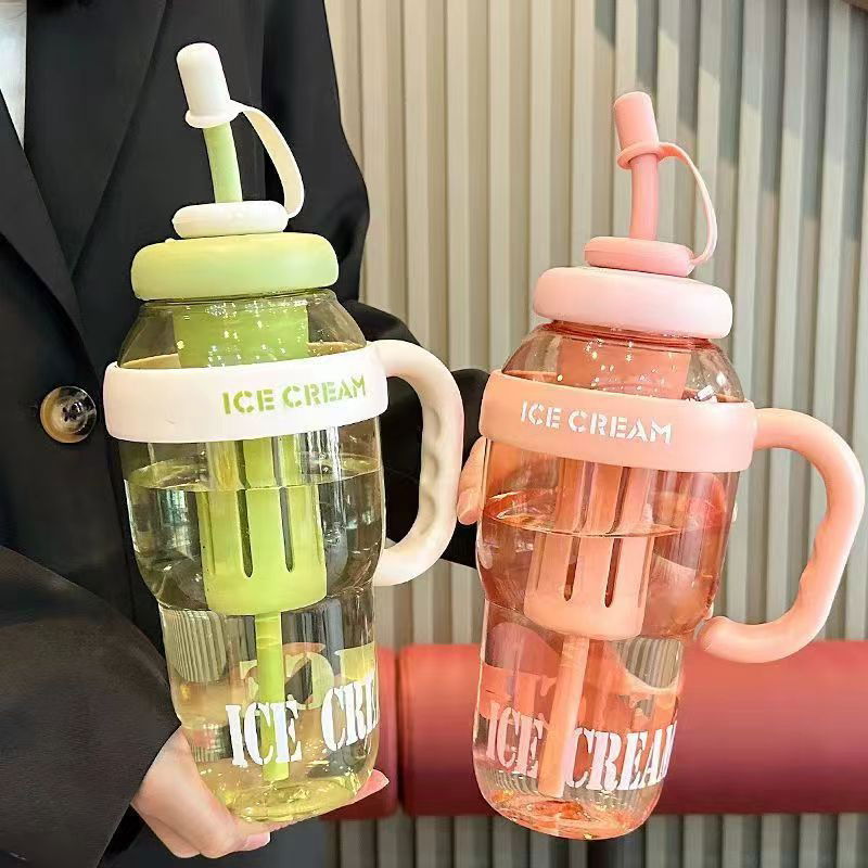 Sticla de Apa, Flippy, Termica, Mentinere 6 Ore, 1400 mL, cu Pai si Capac, PP si Silicon, cu Maner Alb, 25.5x7.5 cm, Roz Deschis [4]