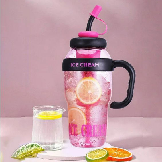 Sticla de Apa, Flippy, Termica, Mentinere 6 Ore, 1400 mL, cu Pai si Capac, PP si Silicon, cu Maner Negru, 25.5x7.5 cm, Roz [10]