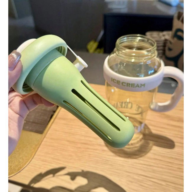 Sticla de Apa, Flippy, Termica, Mentinere 6 Ore, 1400 mL, cu Pai si Capac, PP si Silicon, cu Maner Alb, 25.5x7.5 cm, Verde [3]