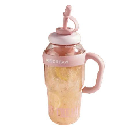 Sticla de Apa, Flippy, Termica, Mentinere 6 Ore, 1400 mL, cu Pai si Capac, PP si Silicon, cu Maner Alb, 25.5x7.5 cm, Roz Deschis [8]