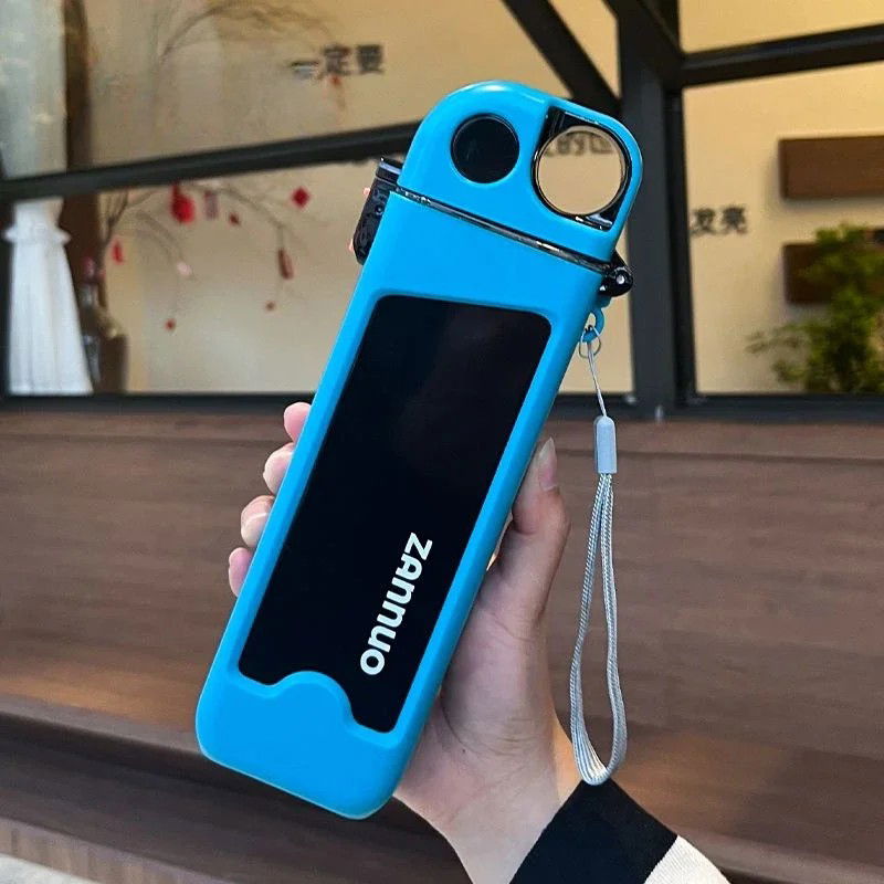 Sticla de Apa pentru Sport, Flippy, 350 ml, cu Pai si Capac, 23x7x4.4 cm, Buton de Blocare, din PC, Bleu [6]