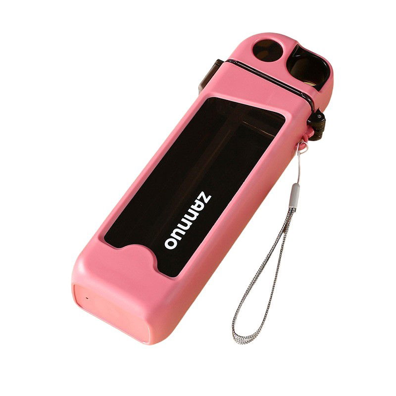 Pahare, Sticle si Cani - Sticla de Apa pentru Sport, Flippy, 350 ml, cu Pai si Capac, 23x7x4.4 cm, Buton de Blocare, din PC, Roz