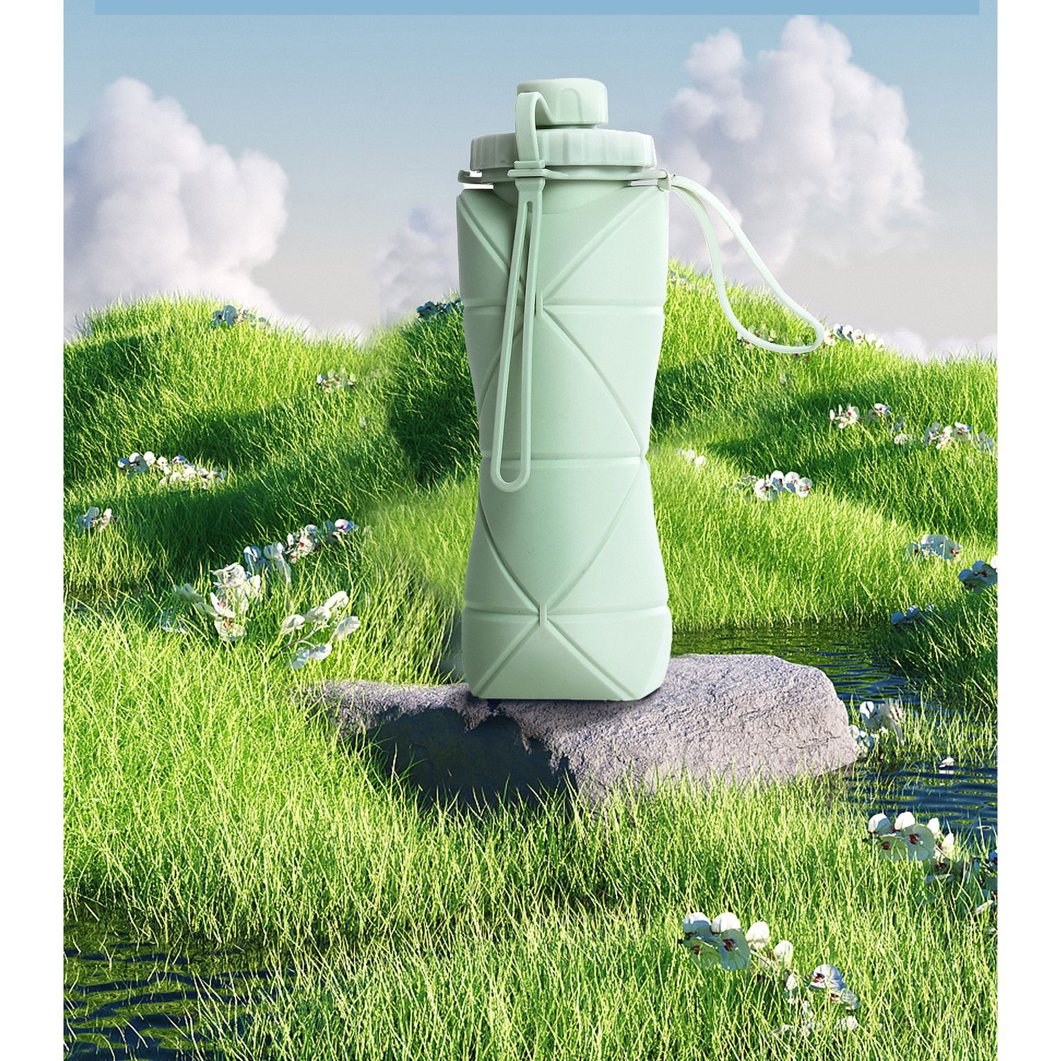 Sticla de apa pliabila Flippy, din silicon,reutilizabila, rezistenta la temepreturi ridiate, usor de depozitat si carat, 22 x 7.8 cm, 600 ml, verde [8]