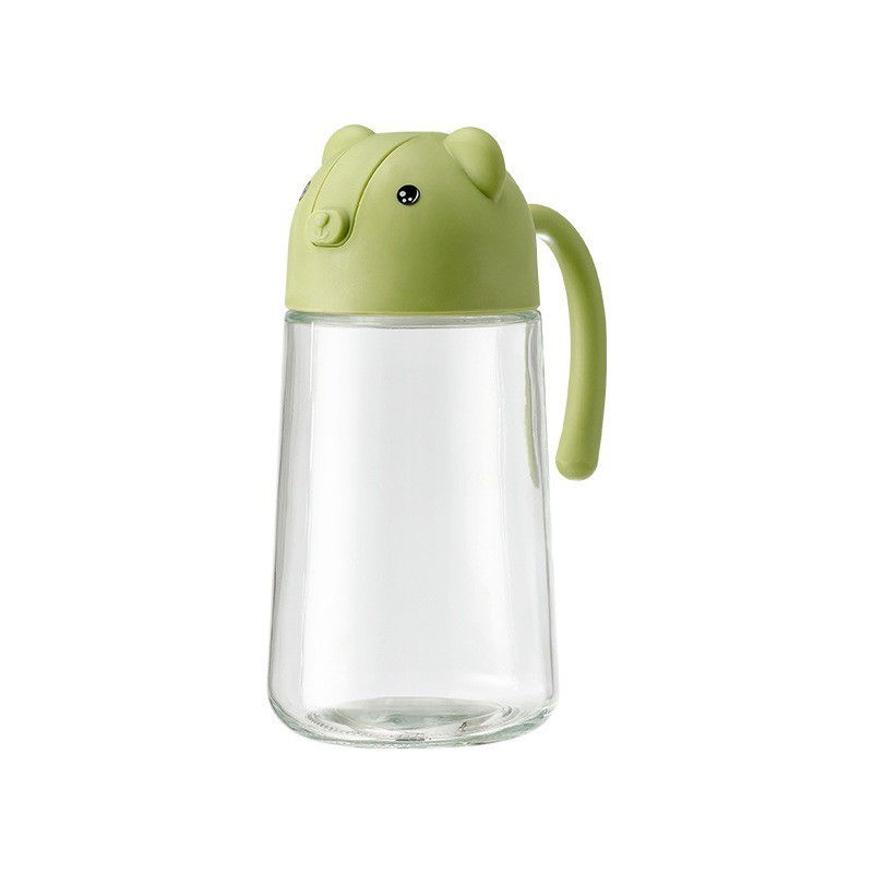 Recipient de ulei, Flippy, Model Ursulet, Sticla pentru Lichide de Bucatarie, Inchidere Deschidere Automata, 18.5 x 13 cm, Volum 630 ml, Verde [1]