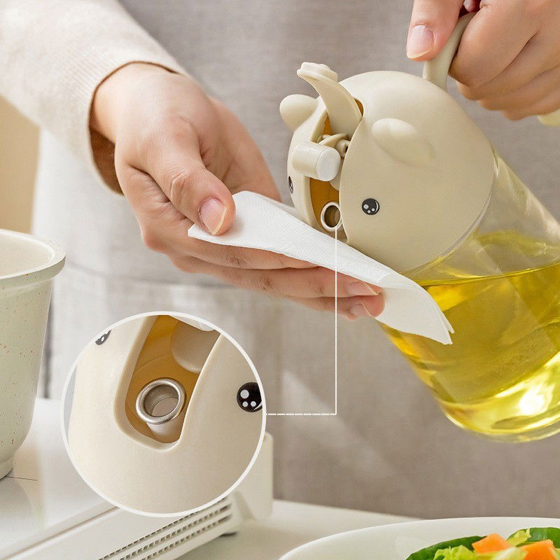 Recipient de ulei, Flippy, Model Ursulet, Sticla pentru Lichide de Bucatarie, Inchidere Deschidere Automata, 18.5 x 13 cm, Volum 630 ml, Bej [3]