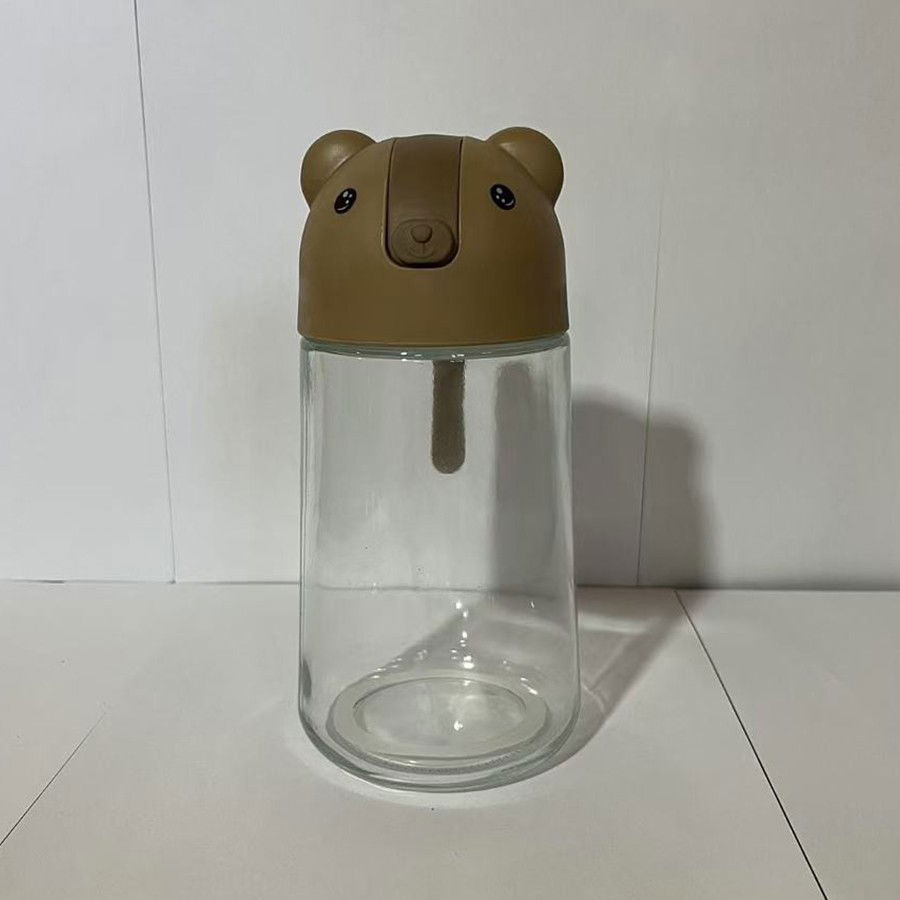 Organizatoare si Depozitare Bucatarie - Recipient de ulei, Flippy, Model Ursulet, Sticla pentru Lichide de Bucatarie, Inchidere Deschidere Automata, 18.5 x 13 cm, Volum 630 ml, Maro