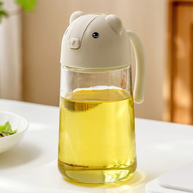 Recipient de ulei, Flippy, Model Ursulet, Sticla pentru Lichide de Bucatarie, Inchidere Deschidere Automata, 18.5 x 13 cm, Volum 630 ml, Bej [5]