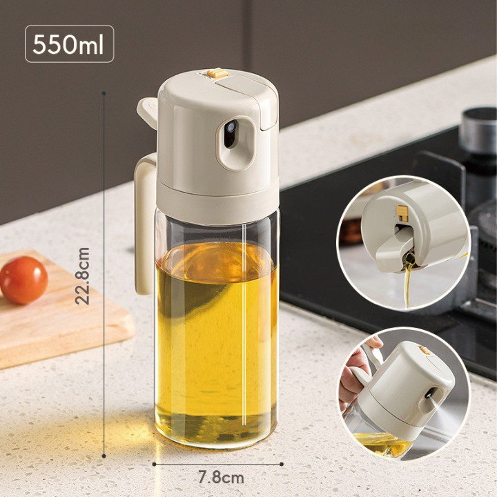 Dispenser pentru Ulei, Flippy, prin Curgere si Pulverizare, Deschidere si Inchidere Automata a Rezervorul, 550mL, 11.4x7.8x22.8cm, Gri [6]