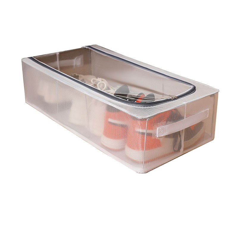 Pentru casa - Cutie de Depozitare, Flippy, pentru Pantofi Haine, din Plasa PVC Impermeabila si Cadru de Otel, Pliabila, Fermoar Bidirectional, 60 x 30 x 15 cm, Transparenta