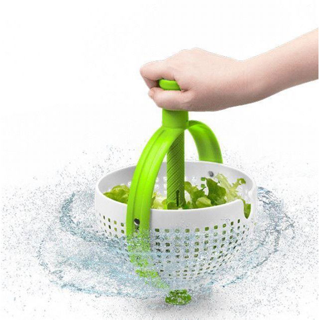 Strecuratoare multifunctionala rotativa, cu maner, material ABS, 22x12 cm, maner 18 cm, cu ventuza pentru prindere sigura, practic si usor de folosit, verde [4]