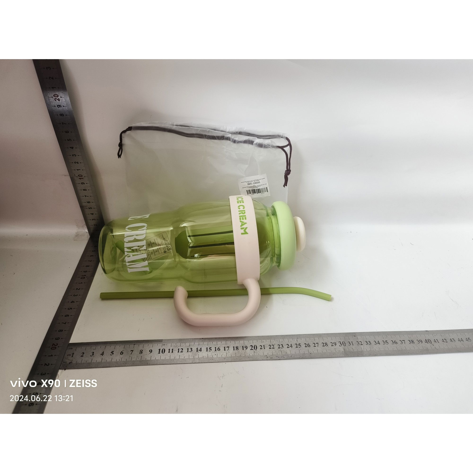 Pahare, Sticle si Cani - Sticla de Apa, Flippy, Termica, Mentinere 6 Ore, 1400 mL, cu Pai si Capac, PP si Silicon, cu Maner Alb, 25.5x7.5 cm, Verde