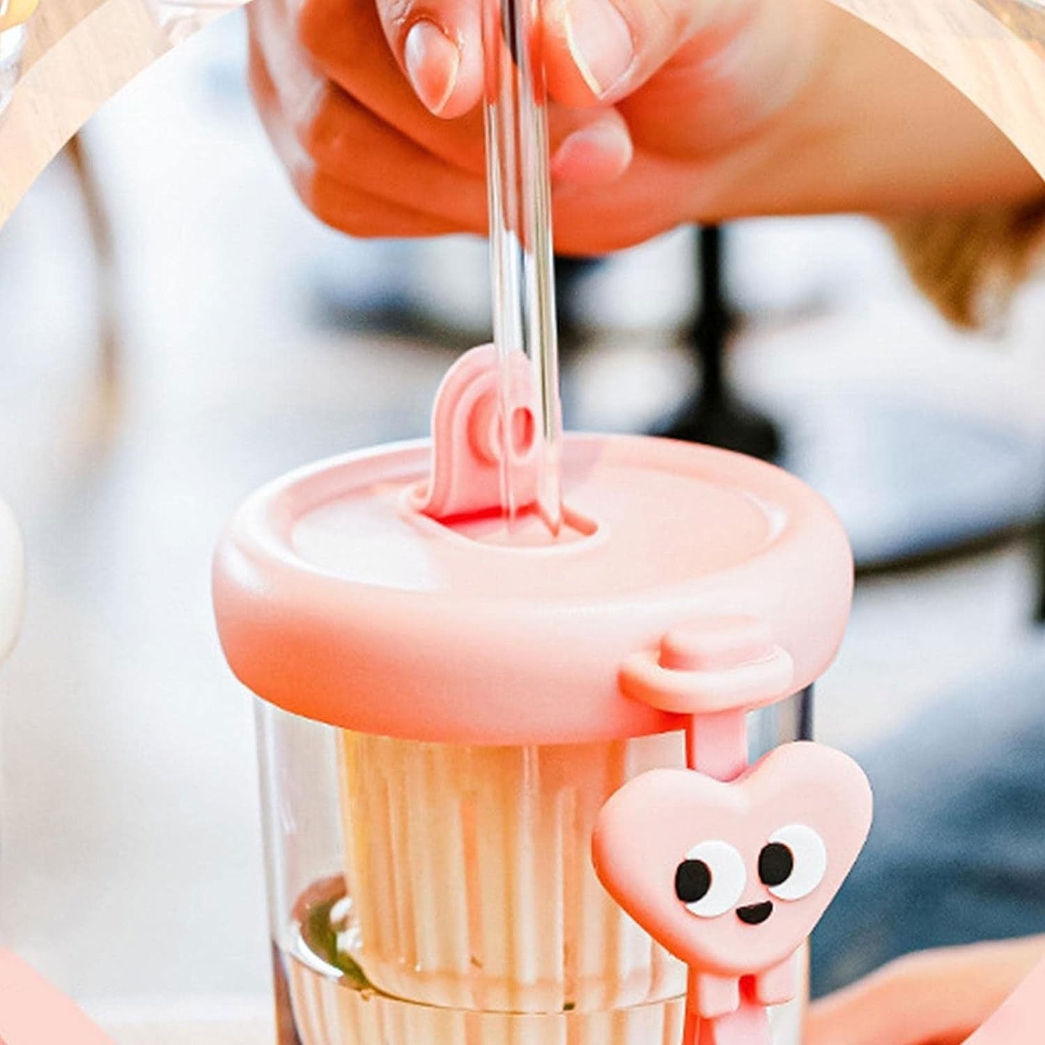 Pahar din silicon, cu capac si pai, pentru copii, Flippy, anti-cadere, compartiment pentru fructe/ceai/gheata, rezistent la temperaturi inalte, 500ml, Roz, 14.5x8.8x20 cm [4]