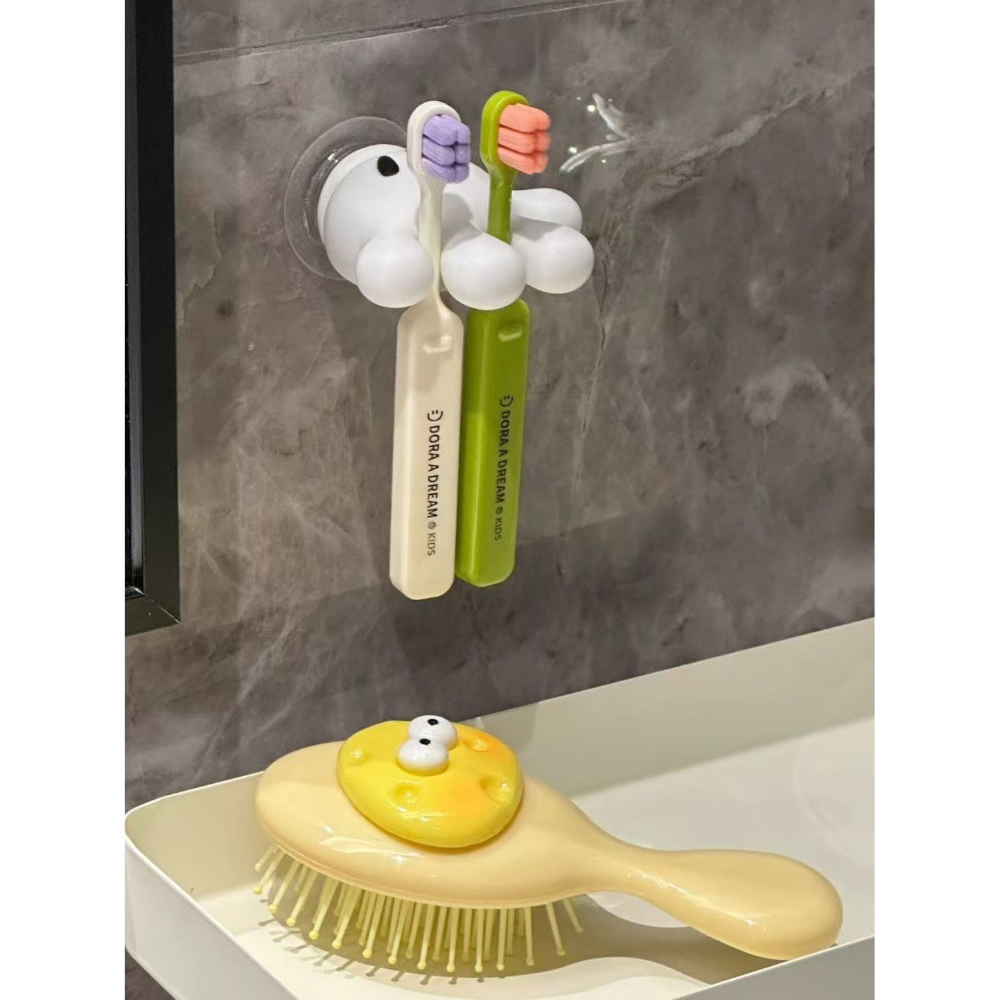 Suport de Baie, Flippy, Multifunctional, pentru Periute/Cabluri, din PVC, cu Ventuza, Model Manusa Mickey Mouse, 7 x 6.5 cm, Alb [5]