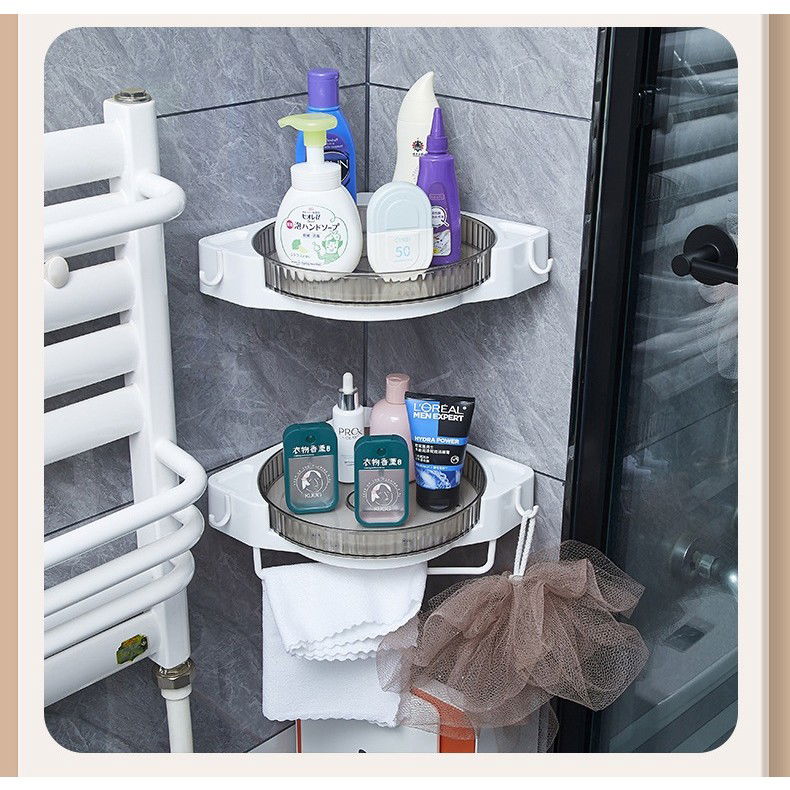 Articole pentru baie - Suport Depozitare, Flippy, din Plastic, Rotativ 360 grade, Montare fara Perforatii, pentru Baie/Bucatarie, Alb