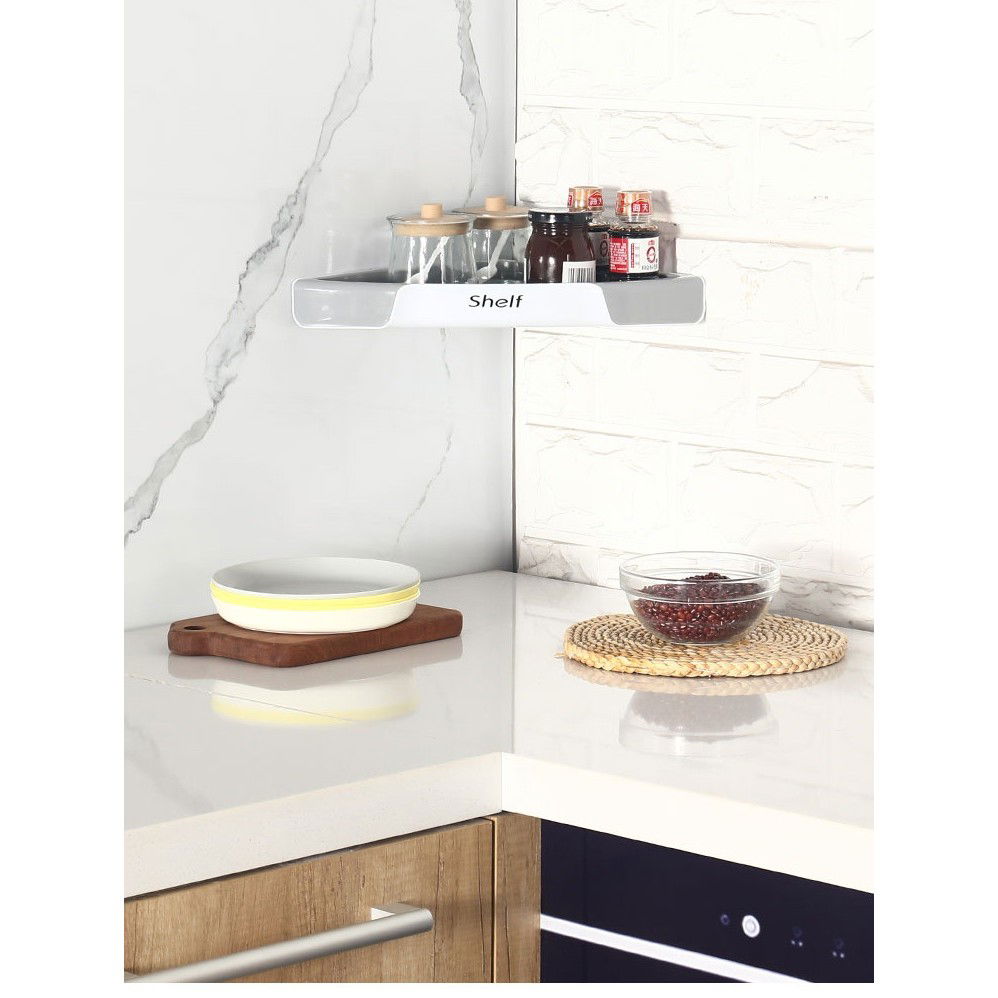 Pentru casa - Suport Depozitare, Flippy, din Plastic, Montare fara Perforatii, pentru Baie/Bucatarie, 28 x 39 x 4.5 cm, Gri