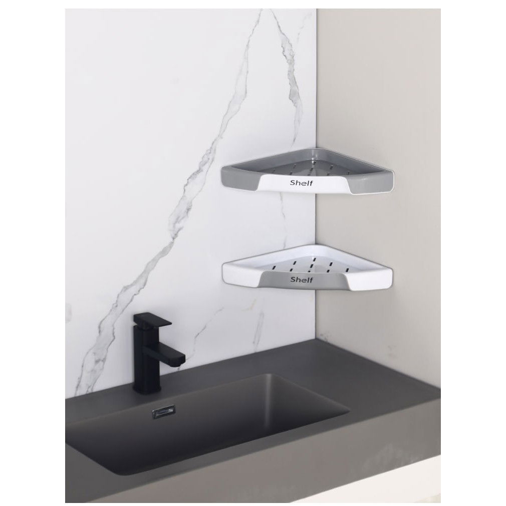 Suport Depozitare, Flippy, din Plastic, Montare fara Perforatii, pentru Baie/Bucatarie, 28 x 39 x 4.5 cm, Gri [5]